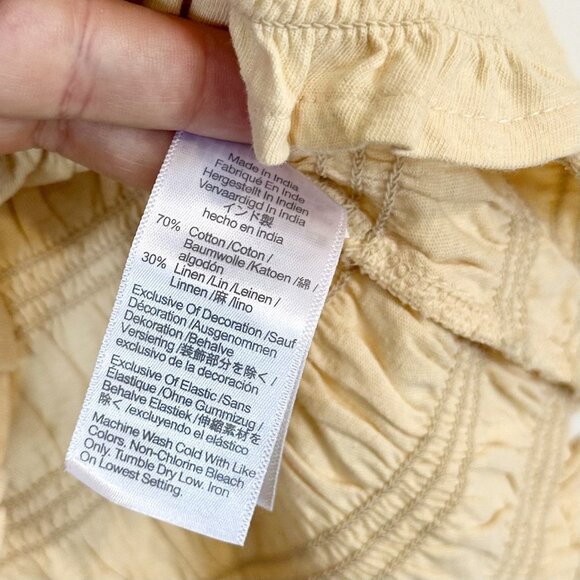 NWT Madewell Light Yellow Smocked Cotton Linen Blend Boatneck Tank - Size: Small - Picture 4 of 8